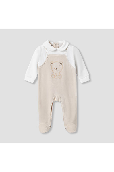 Juniors Collared Sleepsuit with Bear Print - Long Sleeves