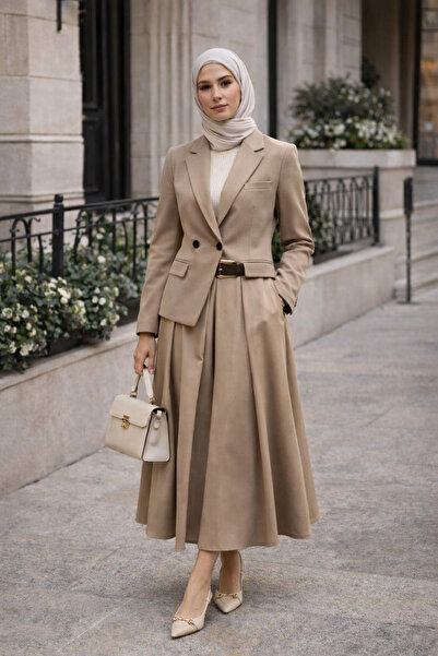 Fast Perry Women's High Waist Belted Pleated A-Line Long Skirt