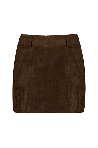LACENOA Corded Fabric Velvet Mini Brown Skirt