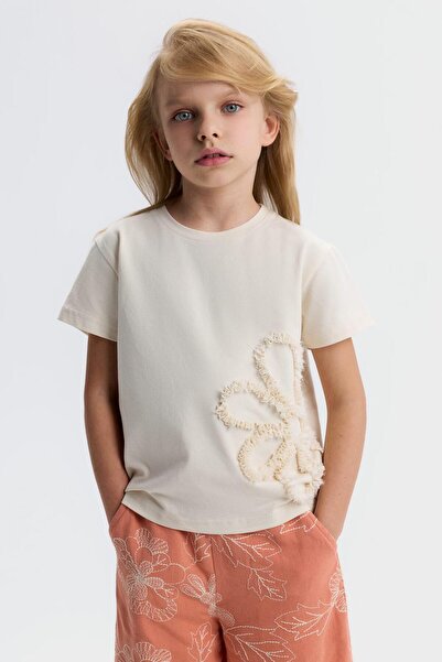 NK Мека тениска за момичета 4-8 години Екру