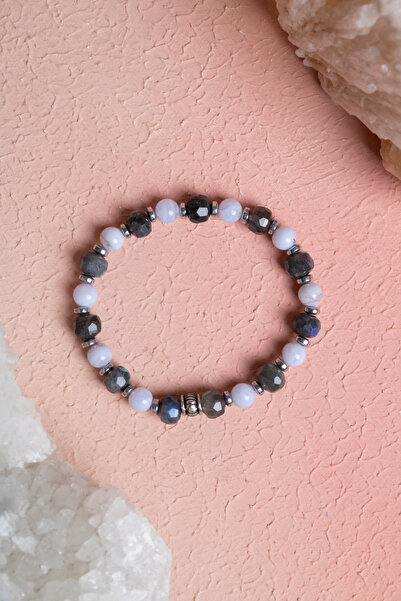 OSMANLI DOĞAL TAŞ Certified Labradorite, Chalcedony Natural Stone Bracelet wi...