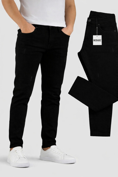 moda biz Modabiz Men's Black Slim Fit Stretch Jean Denim Trousers