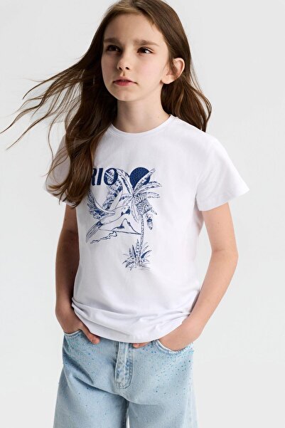 NK Girl's Rio Tshirt 8-14 Years White-Navy Blue