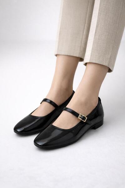 DORA pantofi de damă balerină cu cataramă cu talpă plată - negru yanki