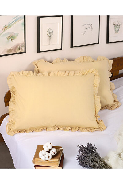 ENESSA 2 Pieces 100% Cotton Ruffled Pillowcase 50X70 cm