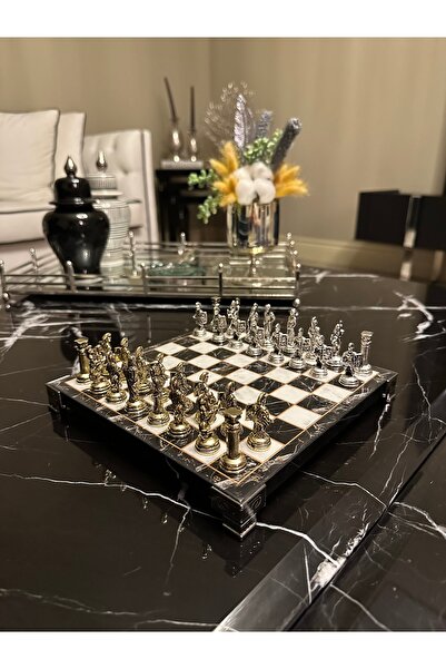 POLO BLUE Mini Antik Roma Gladyatör Satranç Takımı – Demir Döküm Taş – Mermer...