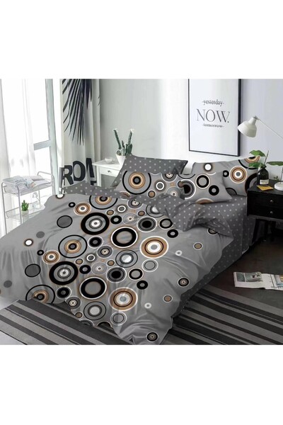 OEM Double bed linen, Fine Cotton, No ironing required, 6 pieces, Gray with b...