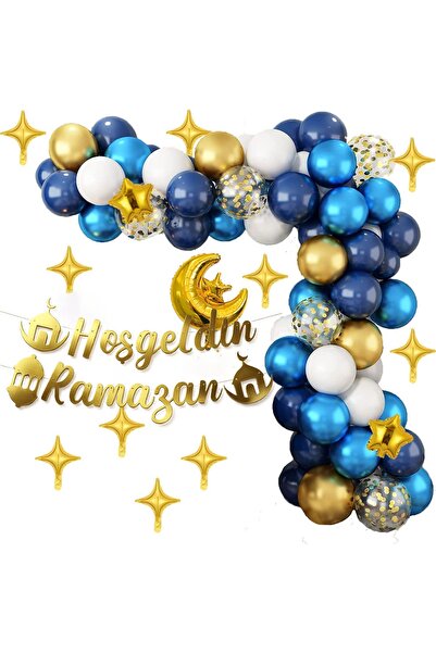 Çemrek Süs Parti Navy Blue Gold Welcome Ramadan Balloon Chain Set and Banner ...