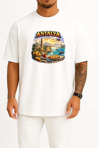 Bahriyeli Collection Oversized Antalya Special Design Chest Printed Unisex T-...