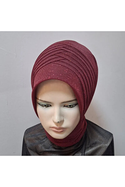 semahazırduvak Bordo Simli model hazır türban hazır şal abiye şal duvak