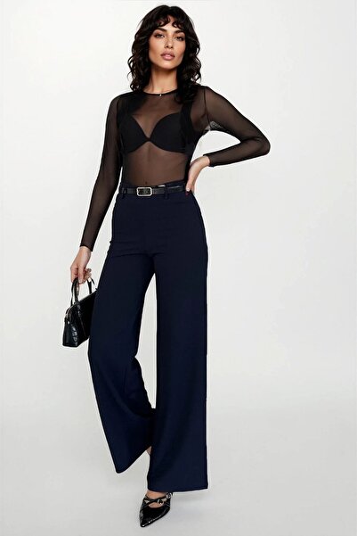 Trend Alaçatı Stili Woman's black leather belt pal Palazzo Pants c-x15062