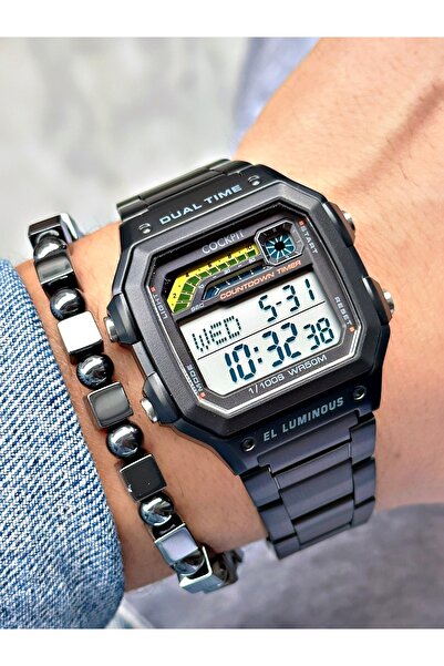 Cockpit Siyah Renk Kare Model Çelik Kordon Su Geçirmez Erkek Kol Saati + BİLE...