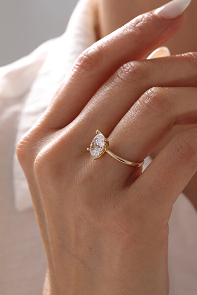 YAVUZ KUYUMCULUK 14 Ayar Altın Oval Tektaş Yüzük