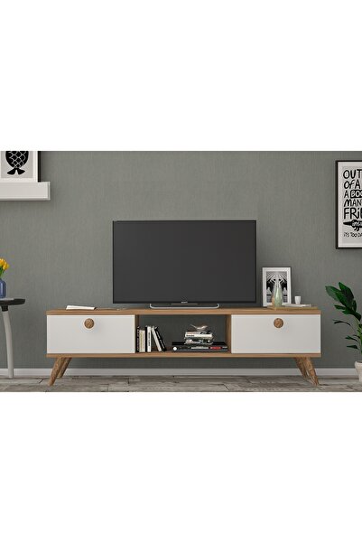 Vivense EMRE AHŞAP AYAKLI TV SEHPASI, ATLANTİK ÇAM BEYAZ, 140 CM