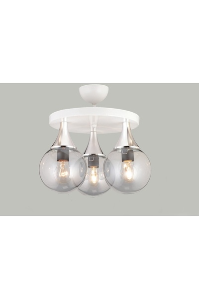 Vivense TAVANA YAKIN 3 ŞEFFAF CAMLI TEPSİLİ BEYAZ AVİZE KROM CAM ARKALIKLI