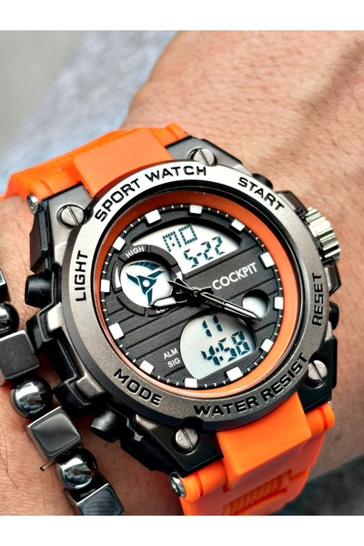 Cockpit Turuncu Renk Silikon Model Analog Dijital Su Geçirmez Erkek Kol Saati...