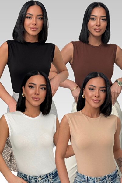 Lunamiratto Women's 4-Pack Crew Neck Cotton Sleeveless Bodysuit Zero Sleeve B...