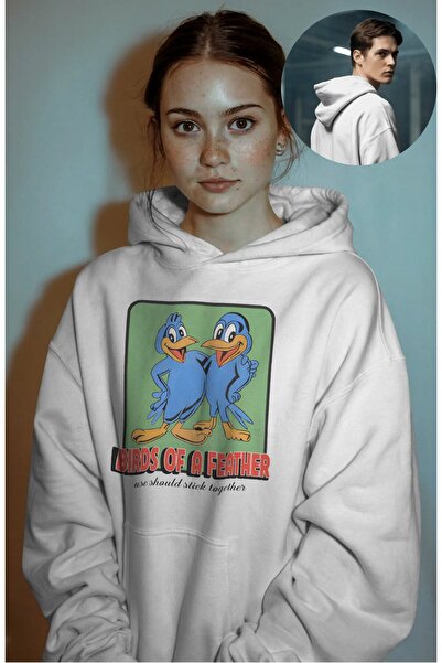 Fuddy Moda Hanorac unisex cu glugă și imprimeu Birds Of A Feather tricou , Ha...