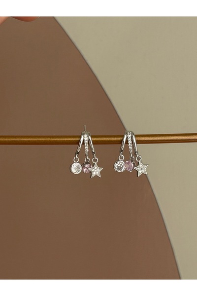 lavanderopa أقراط من الفولاذ الوردي المرصع بالنجوم