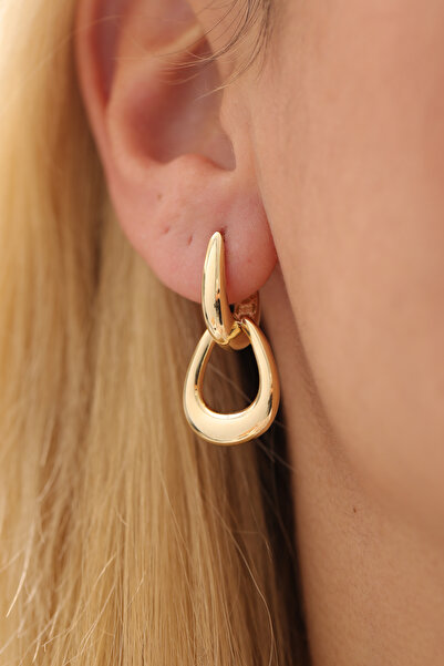 YAVUZ KUYUMCULUK 14 Ayar Altın Sallantılı Modern Oval Küpe