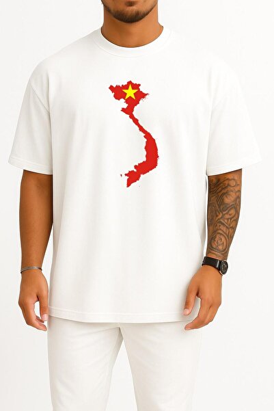 Bahriyeli Collection Oversized Vietnam Map Chest Printed Unisex T-Shirt