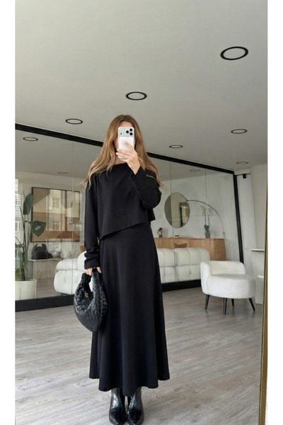 OXEDCO Women's Crew Neck Sweatshirt Dress Two-Piece Set