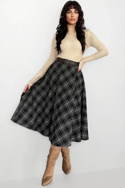 Trend Alaçatı Stili Women's Anthracite Leather Belted Maxi Size Patterned A-L...