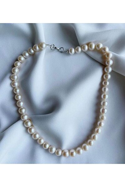 Taşmir قلادة من اللؤلؤ الحقيقي المعتمد مقاس 9-10 مم بجودة AAA / جهاز من الفول...