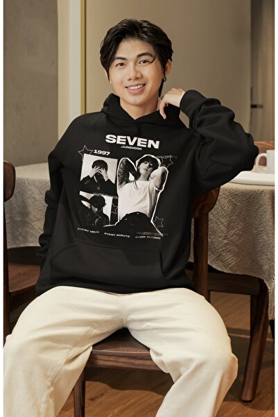 Fuddy Moda سويت شيرت للجنسين Seven Jungkook 1997 مطبوع بغطاء رأس، هوديي قصة ف...