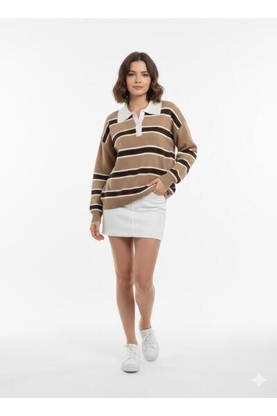 MODA POLO NECK STRIPED SWEATER