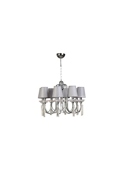 Vivense KONTES SEKİZLİ HASIR ABAJURLU AVİZE, KROM GRİ