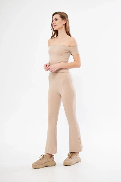 Alfanora Women's High Waist Ribbed Spanish Leg Leggings - Claret Red