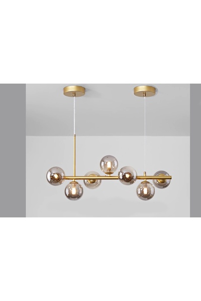 Vivense AYTEN SIRALI YEDİLİ ESKITME GOLD KASALI FÜME CAMLI AVİZE