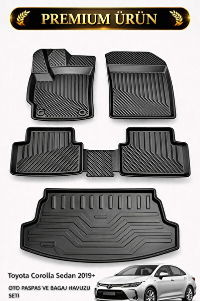 Black Gold Toyota Corolla 2019+ Uyumlu 3D Oto Paspas ve Bagaj Havuzu Set Premium
