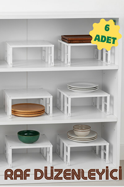 Dükkanönü 6 Adet Metal Dolap İçi Düzenleyici Raf Tabak Bardak Rafı Org-01