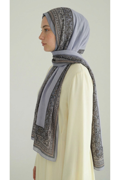 Karaca Eşarp ΠΕΤΡΑ ΒΑΜΒΑΚΕΡΟ ΣΑΛΙ ΜΕ ΕΘΝΙΚΟ ΣΧΕΔΙΟ - ΓΚΡΙ