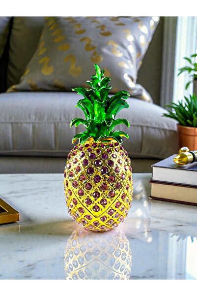 U&M GİFT Ananas Dekoratif Biblo 13×6 cm (Gold Renk – Pembe Taşlı, Açılır Kapa...