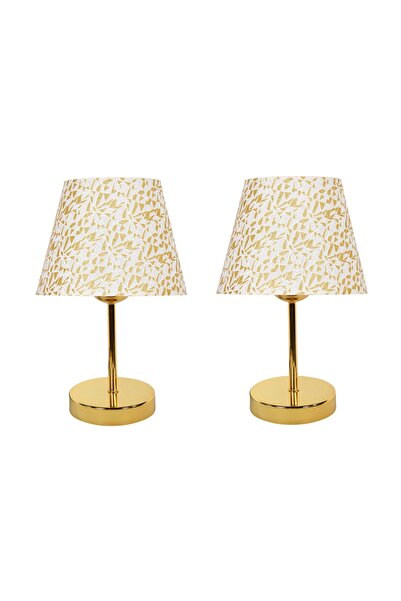 Vivense EVLİGHT METAL AYAKLI İKİLİ GOLD ABAJUR MASA LAMBASI / SİMLİ GOLD