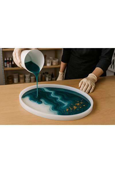 GLARESIN Sehpa tepsi tablo Epoksi kalıbı-Premium kalite uzun ömürli Silikon kalıp 50 cm Çap