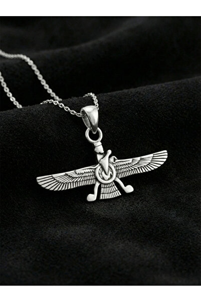 Roza Silver 925 Ayar Oksitli Siyah Gümüş Ahura Mazda Unisex Gümüş Kolye