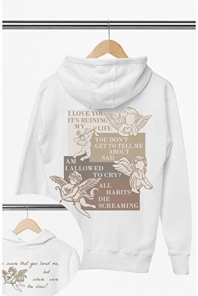 Fuddy Moda سويت شيرت للجنسين بطبعة كلمات الأغاني مطبوع بغطاء رأس، هودي بتصميم...