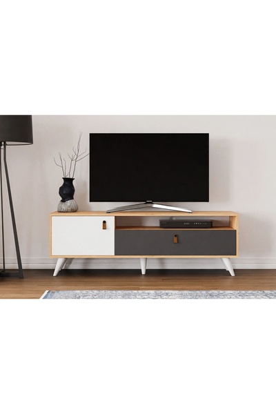 Vivense FURMET MODÜLER PERA TV SEHPASI, 2 KAPAKLI, ANTRASİT MEŞE BEYAZ