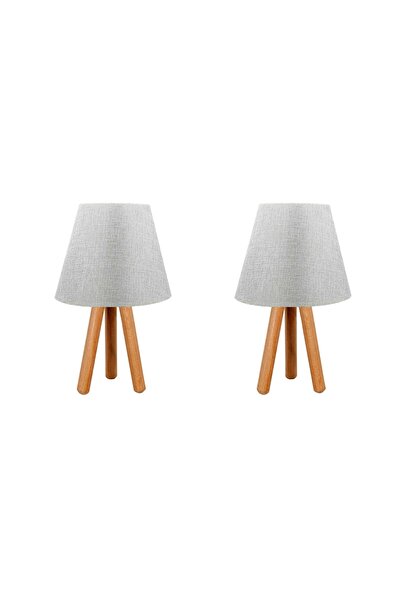 Vivense EVLİGHT İKİLİ SET KOMODİN ÜÇ AYAKLI AHŞAP ABAJUR GRİ