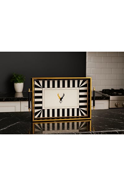 Doğal Desenli Lüx Tepsi / Çay Kahve Sunum Tepsisi