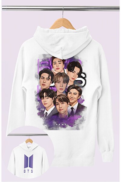 Fuddy Moda Hanorac cu glugă cu imprimeu pe spate Bts Members, Hanorac cu glug...