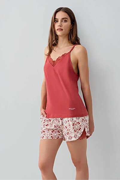 YUYİ Plerre Cardln Licensed Thin Strap Modal Cotton Lace Detail V-Neck Women'...