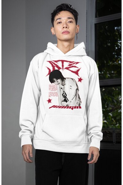 Fuddy Moda سويت شيرت يونيسكس يانغ جيونغ-إن مطبوع بغطاء رأس، هودي قصة فضفاضة ب...