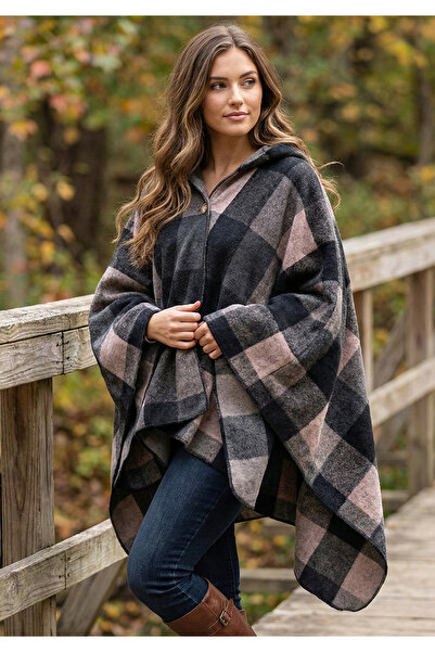 Exve Exclusive Pink Black Checkered Hooded Anti-Pilling Fleece Casual Fashion...