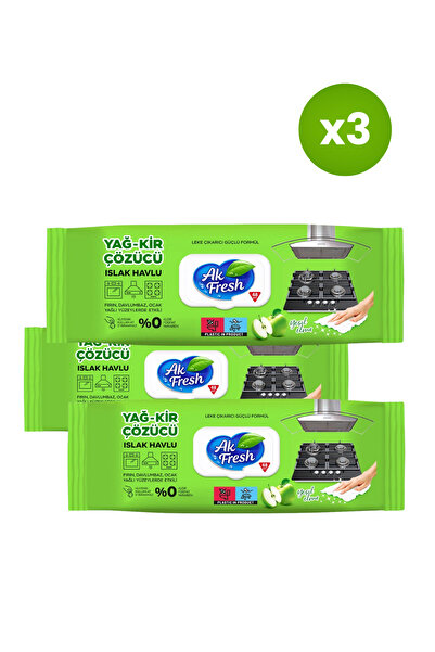 AKFRESH Degreasing wet wipes for kitchen surfaces with green apple - 84 pcs x 3