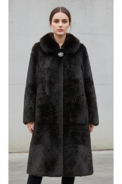 Rabiossa Women's Embroidered Fur Collar Coat Jacket